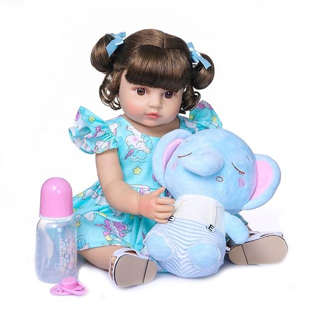 Poupée Reborn Nouveau-né Fille Réaliste 50cm - Yeux Bleus, Cheveux Bruns - Vinyle